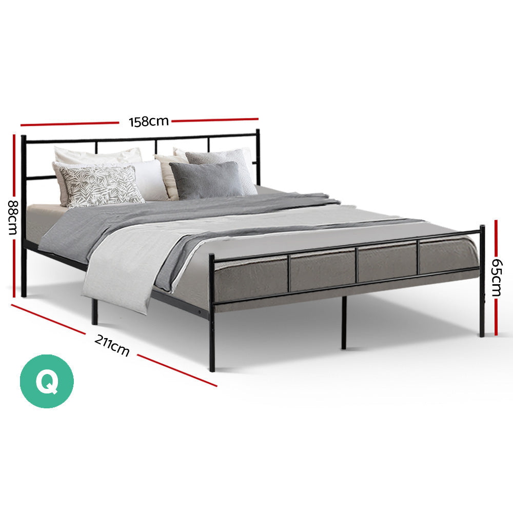 Artiss Metal Bed Frame Queen Size Platform Foundation Mattress Base SOL Black Artiss