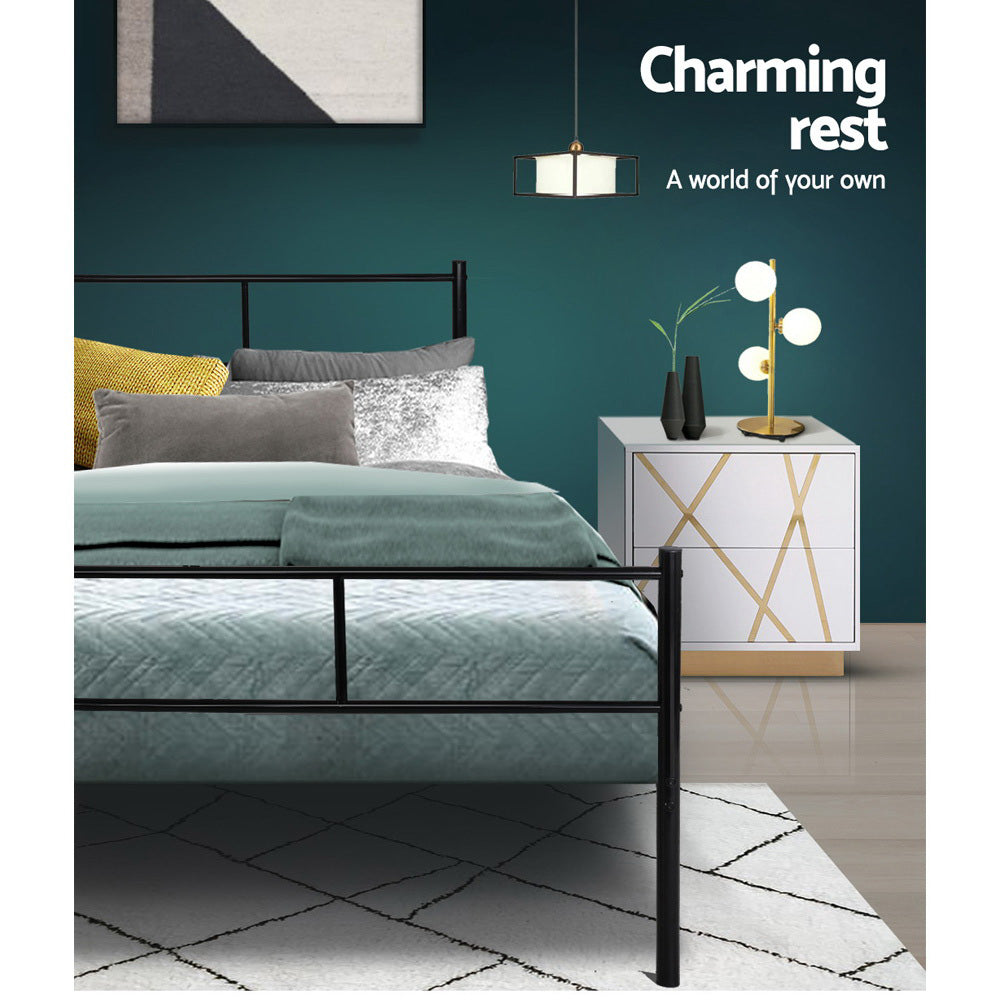Artiss Metal Bed Frame Queen Size Platform Foundation Mattress Base SOL Black Artiss