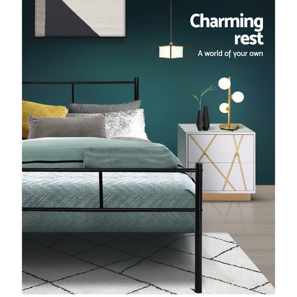 Artiss Metal Bed Frame Queen Size Platform Foundation Mattress Base SOL Black Artiss