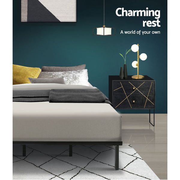 Artiss Metal Bed Frame Queen Size Bed Base Platform Foundation Wooden Black TED Artiss