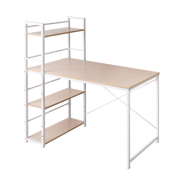 Artiss Metal Desk with Shelves - White with Oak Top Artiss
