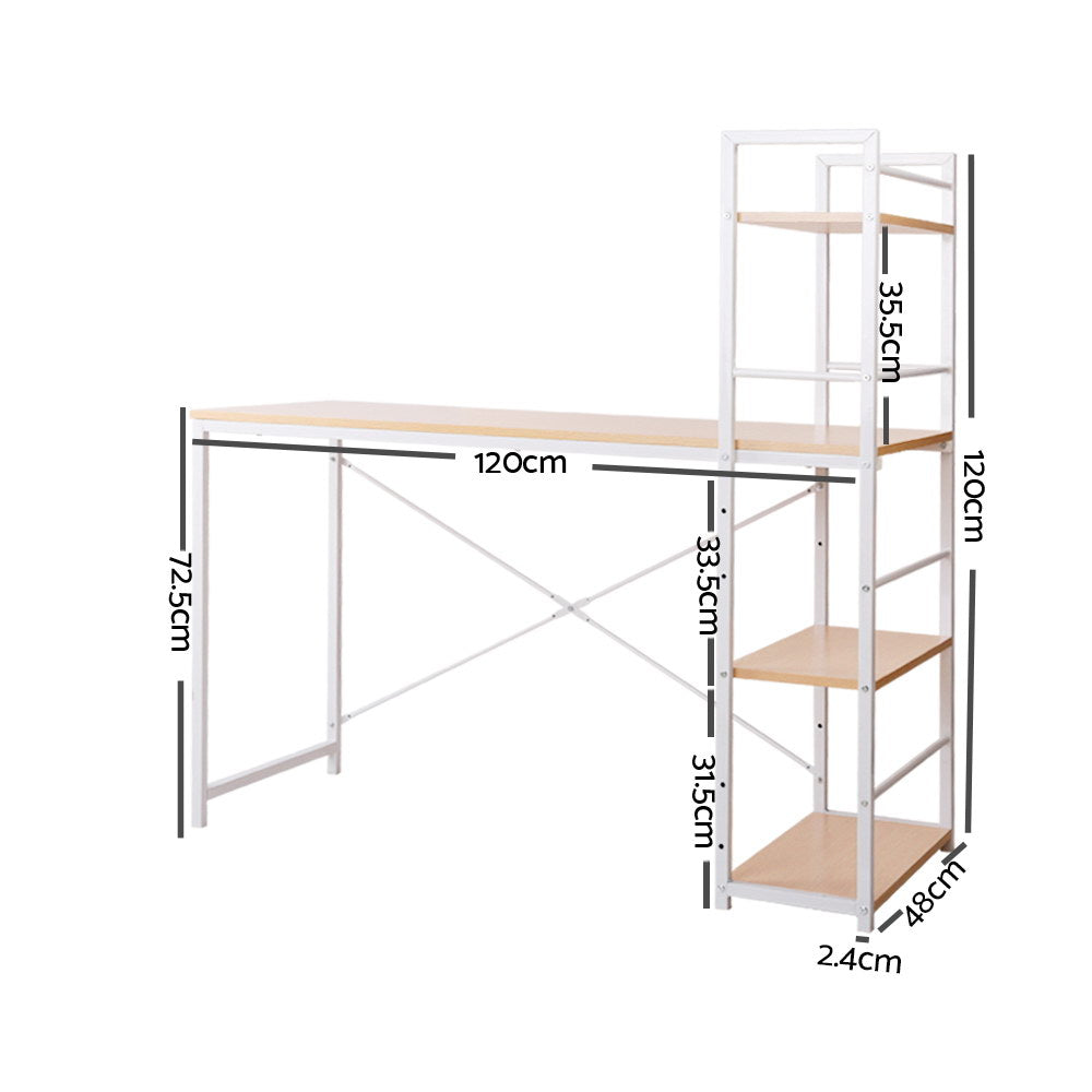 Artiss Metal Desk with Shelves - White with Oak Top Artiss