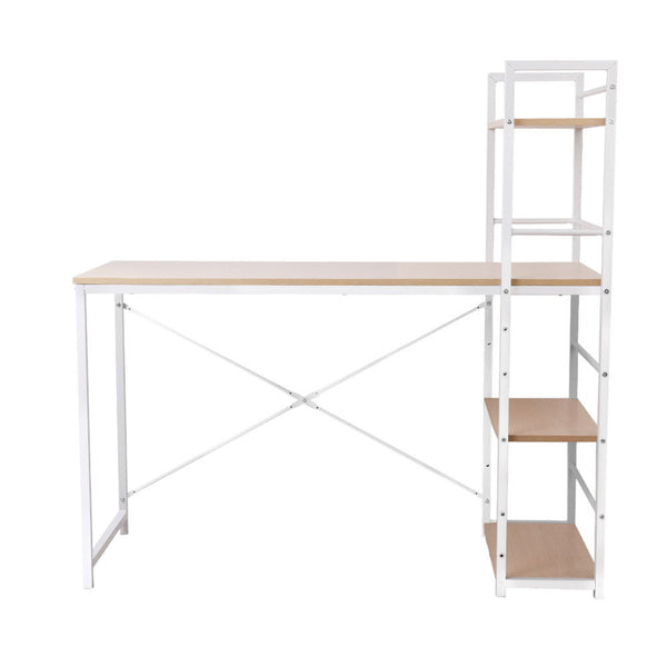 Artiss Metal Desk with Shelves - White with Oak Top Artiss