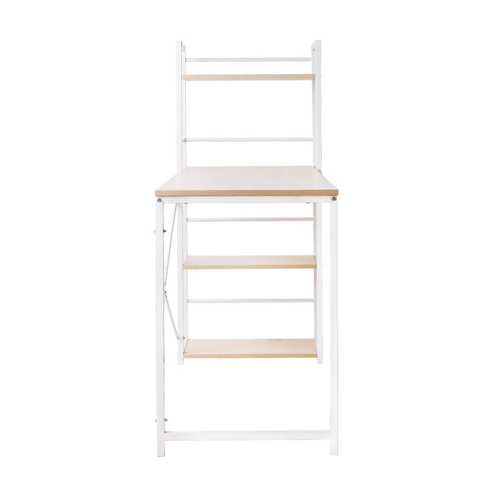 Artiss Metal Desk with Shelves - White with Oak Top Artiss