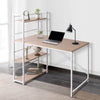 Artiss Metal Desk with Shelves - White with Oak Top