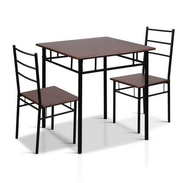 Artiss Metal Table and Chairs - Walnut & Black freeshipping - Awezingly