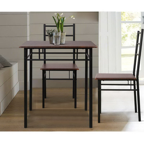 Artiss Metal Table and Chairs - Walnut & Black freeshipping - Awezingly