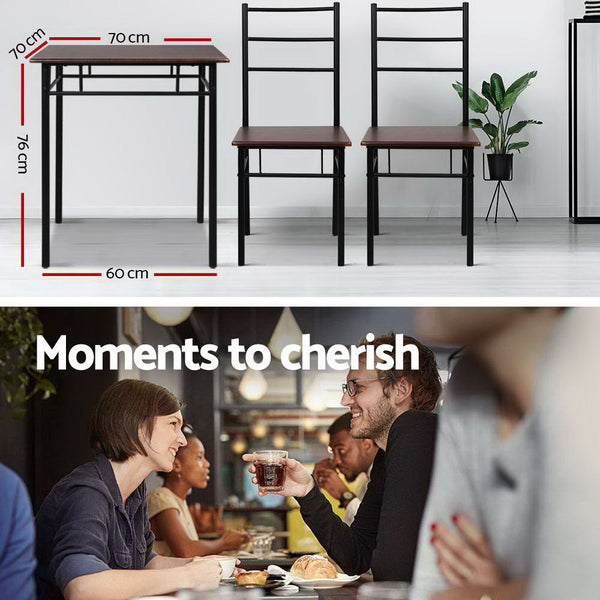 Artiss Metal Table and Chairs - Walnut & Black freeshipping - Awezingly