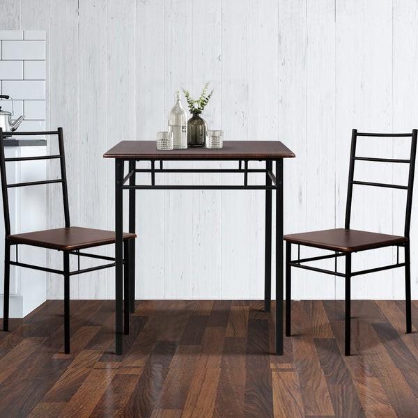 Artiss Metal Table and Chairs - Walnut & Black freeshipping - Awezingly
