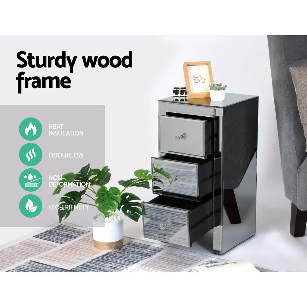 Artiss Mirrored Bedside Tables Drawers Crystal Chest Nightstand Glass Grey freeshipping - Awezingly