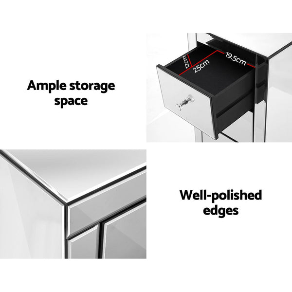 Artiss Mirrored Bedside table Drawers Furniture Mirror Glass Quenn Silver freeshipping - Awezingly