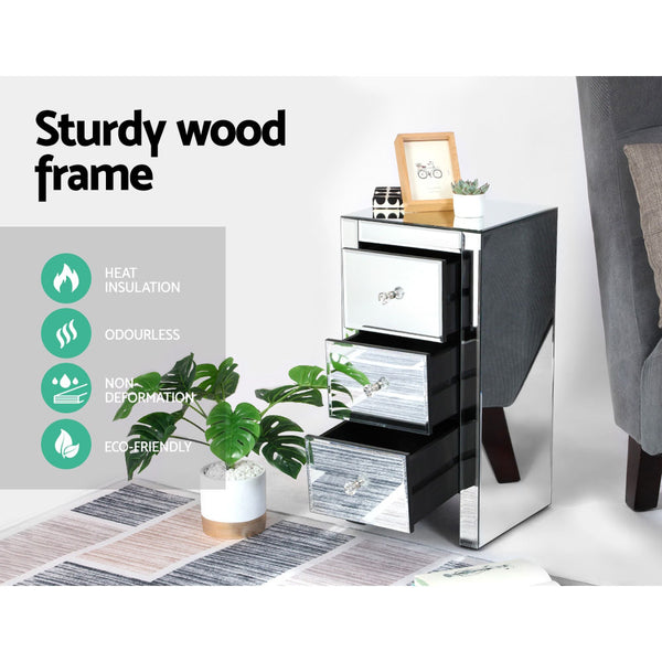 Artiss Mirrored Bedside table Drawers Furniture Mirror Glass Quenn Silver freeshipping - Awezingly