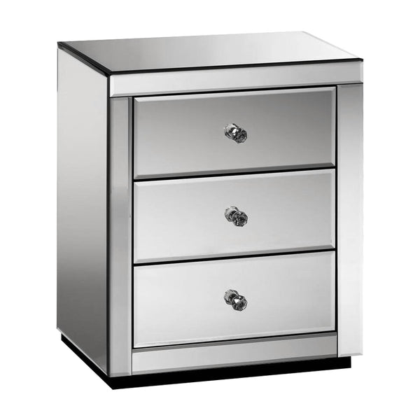 Artiss Mirrored Bedside table Drawers Furniture Mirror Glass Presia Smoky Grey freeshipping - Awezingly