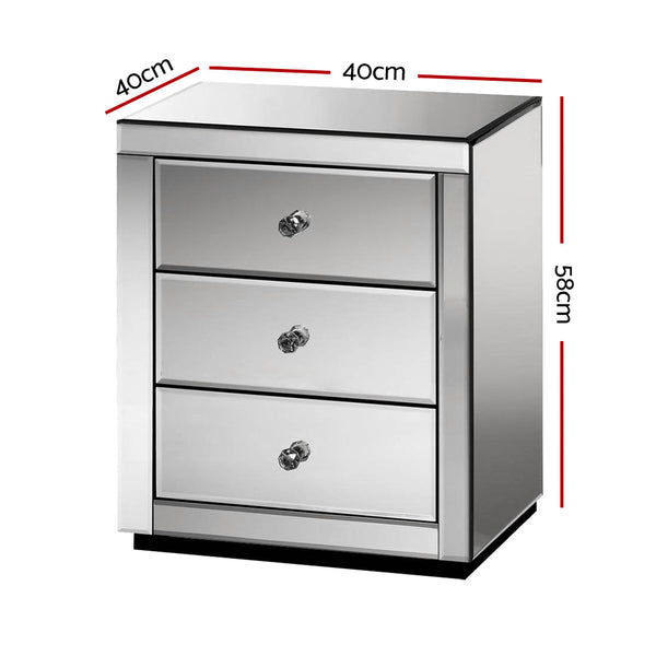 Artiss Mirrored Bedside table Drawers Furniture Mirror Glass Presia Smoky Grey freeshipping - Awezingly