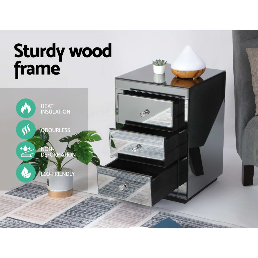 Artiss Mirrored Bedside table Drawers Furniture Mirror Glass Presia Smoky Grey freeshipping - Awezingly