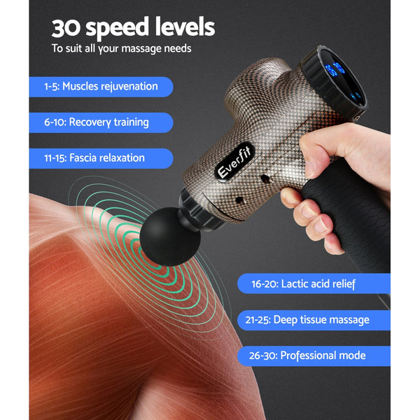 Everfit Massage Gun 6 Heads Massager Electric LCD Vibration Relief Percussion freeshipping - Awezingly