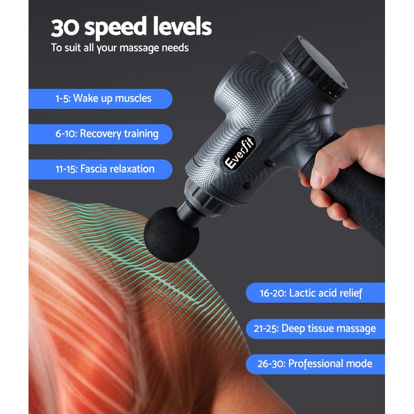 Everfit Massage Gun 6 Heads Massager Electric LCD Vibration Relief Percussion freeshipping - Awezingly