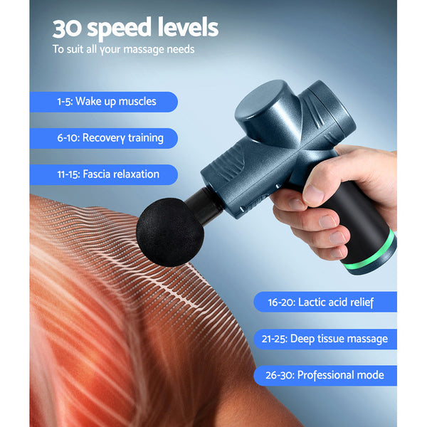 Everfit 30 Speed Massage Gun 4 Head Vibration Muscle Massager Percussion Relief Blue Everfit