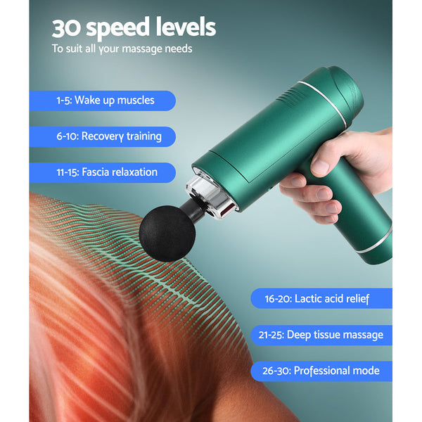 Everfit 30 Speed Massage Gun 6 Head Vibration Muscle Massager Percussion Relief Green Everfit