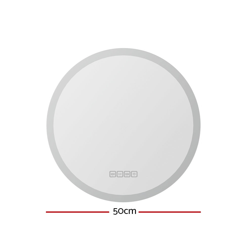 Embellir Bluetooth LED Wall Mirror With Light 50CM Bathroom Decor Round Mirrors Embellir