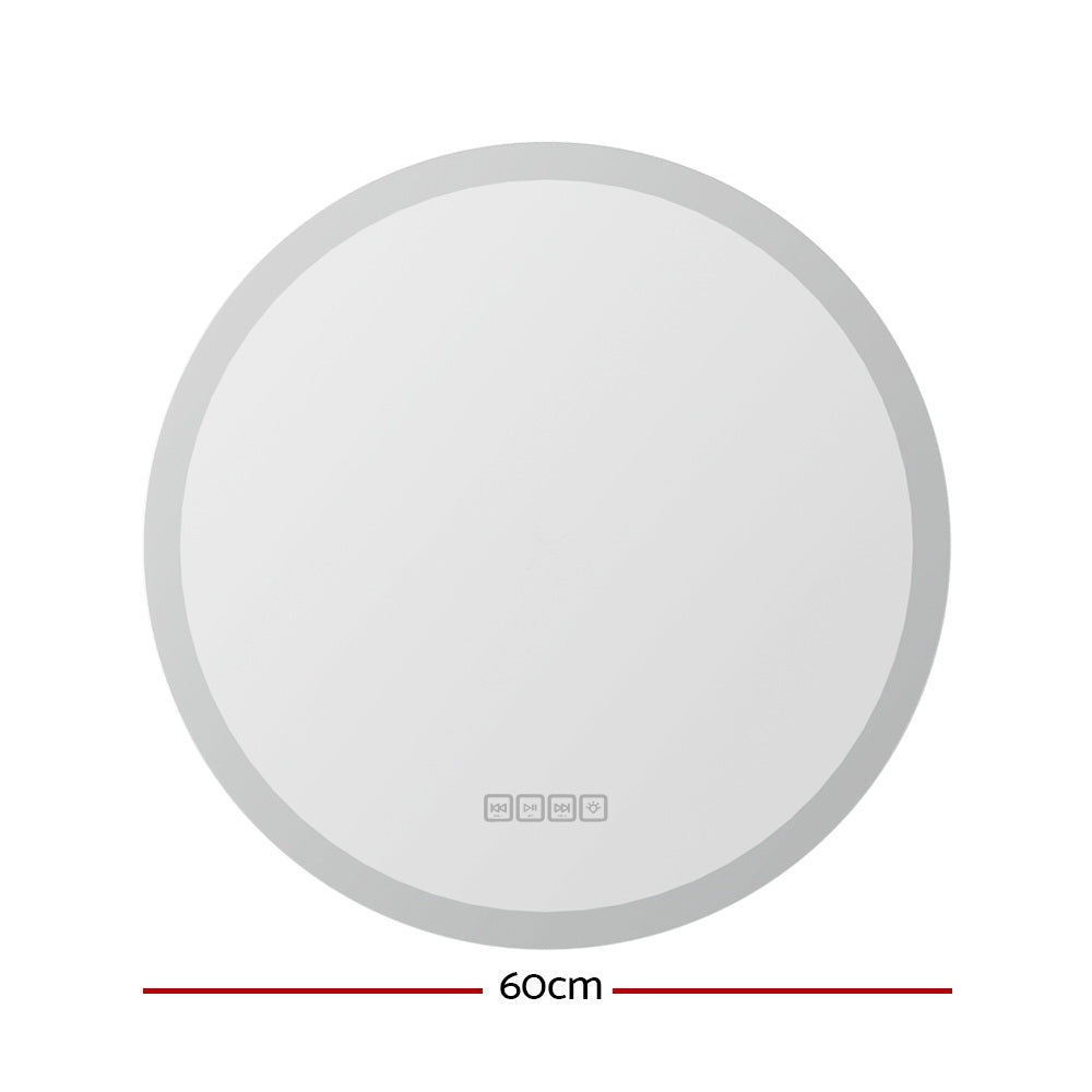 Embellir Bluetooth LED Wall Mirror With Light 60CM Bathroom Decor Round Mirrors Embellir