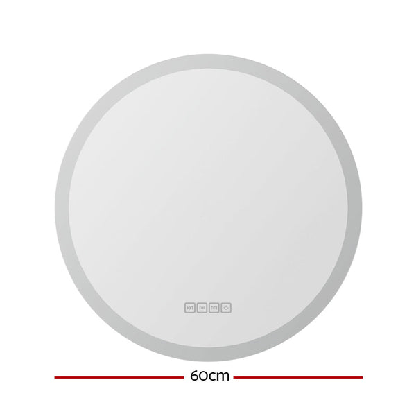 Embellir Bluetooth LED Wall Mirror With Light 60CM Bathroom Decor Round Mirrors Embellir