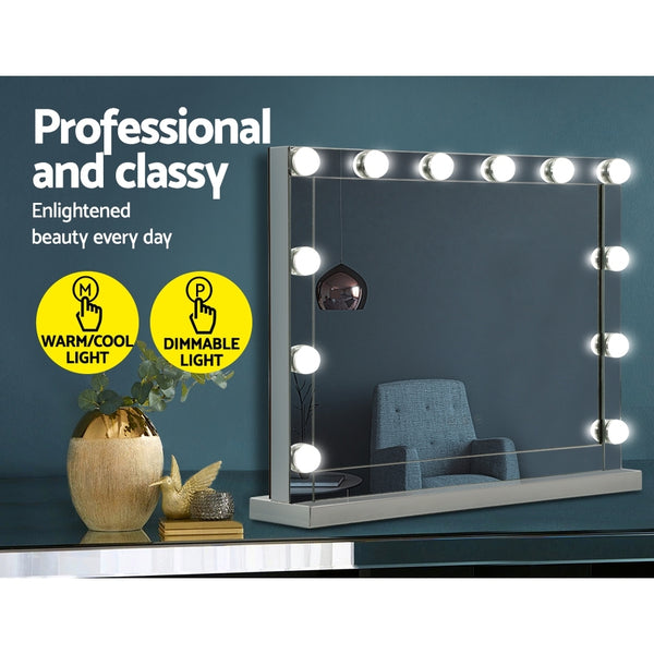 Embellir - 58cm x 46cm Hollywood Makeup Mirror With Light 12 LED Bulbs Vanity Lighted Silver freeshipping - Awezingly