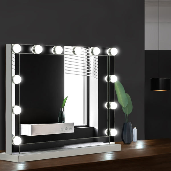 Embellir - 58cm x 46cm Hollywood Makeup Mirror With Light 12 LED Bulbs Vanity Lighted Silver freeshipping - Awezingly