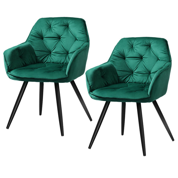 Artiss Set of 2 Calivia Dining Chairs Kitchen Chairs Upholstered Velvet Green Artiss