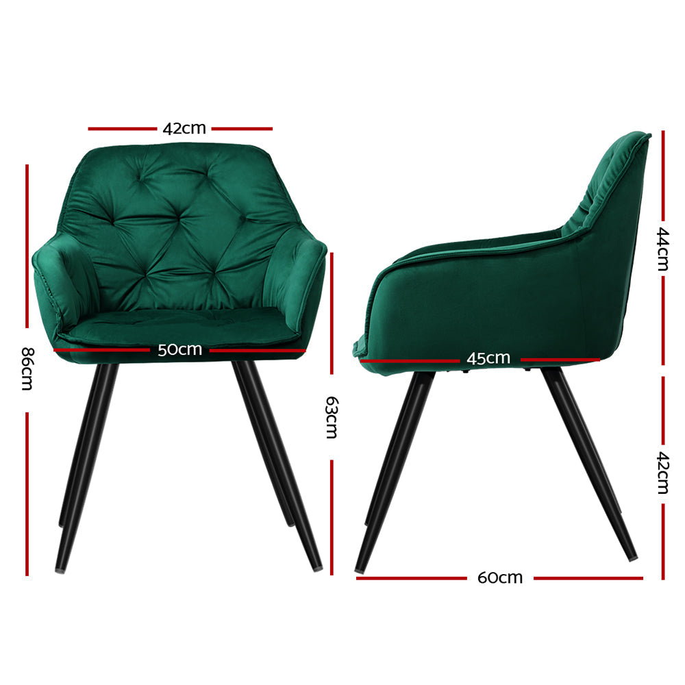 Artiss Set of 2 Calivia Dining Chairs Kitchen Chairs Upholstered Velvet Green Artiss