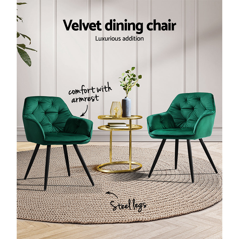 Artiss Set of 2 Calivia Dining Chairs Kitchen Chairs Upholstered Velvet Green Artiss