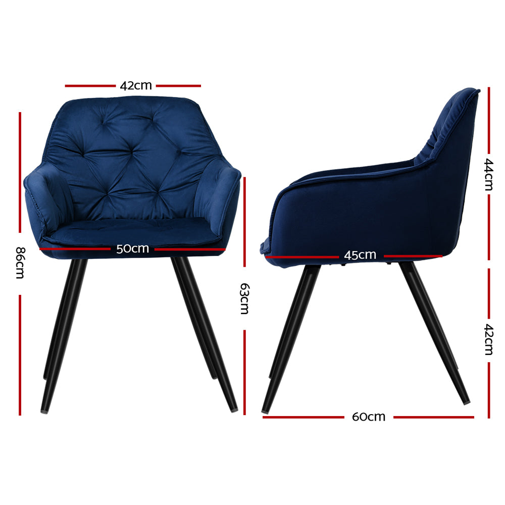 Artiss Set of 2 Calivia Dining Chairs Kitchen Chairs Upholstered Velvet Blue Artiss