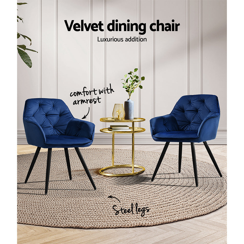 Artiss Set of 2 Calivia Dining Chairs Kitchen Chairs Upholstered Velvet Blue Artiss