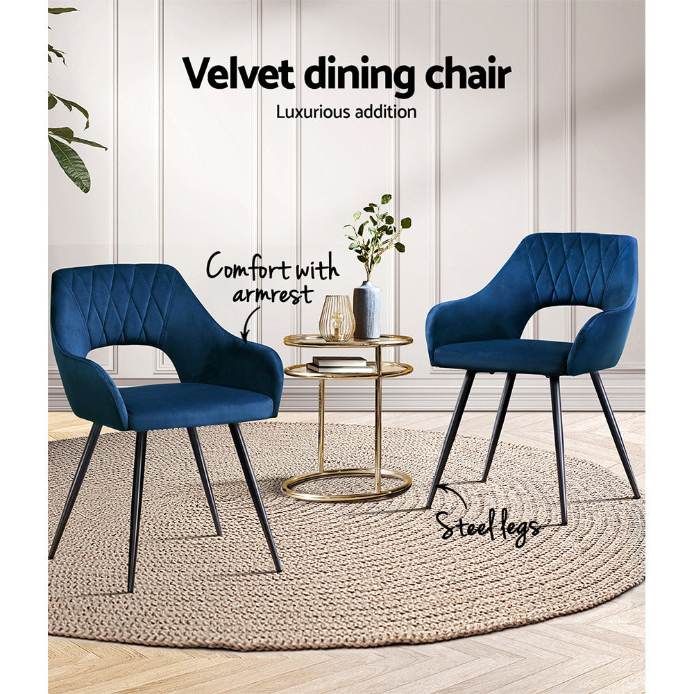 Artiss Set of 2 Caitlee Dining Chairs Kitchen Chairs Velvet Upholstered Blue Artiss