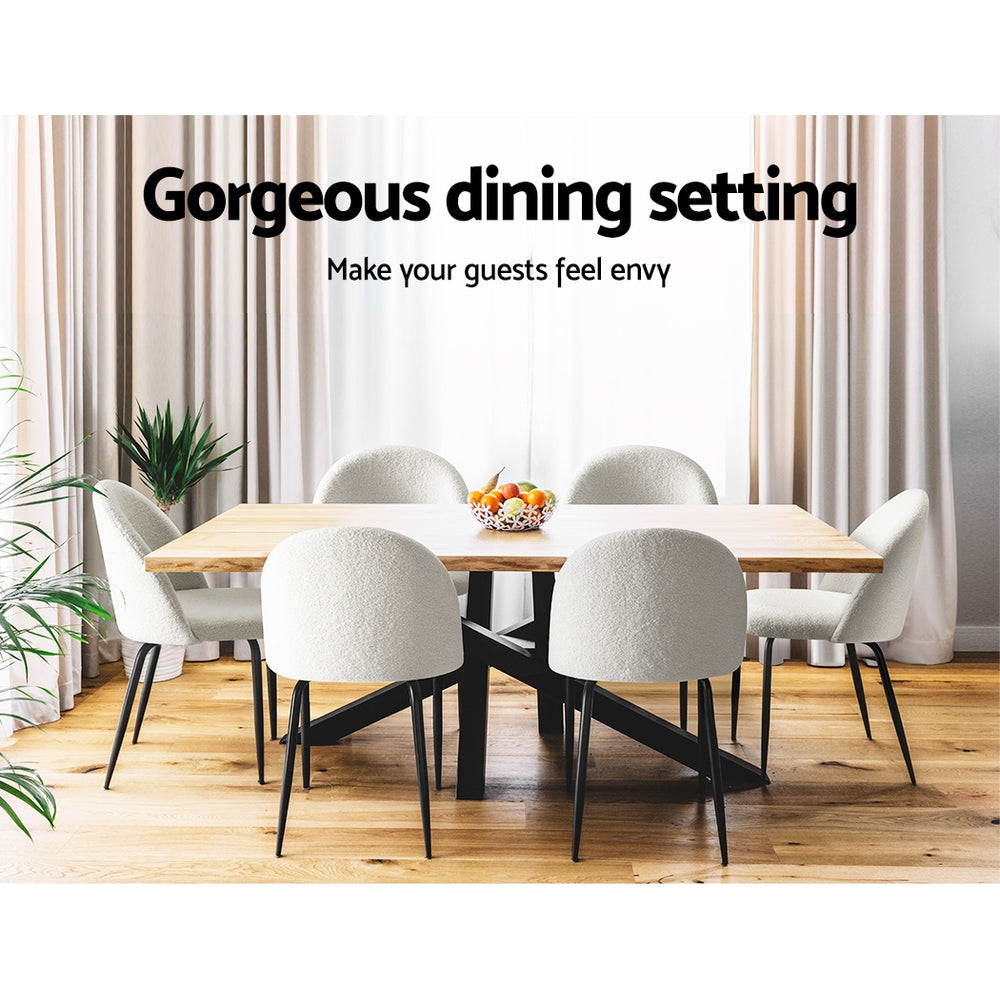 Artiss Dining Chairs Accent Chairs Armchair Kitchen Sherpa Boucle Chair White Artiss