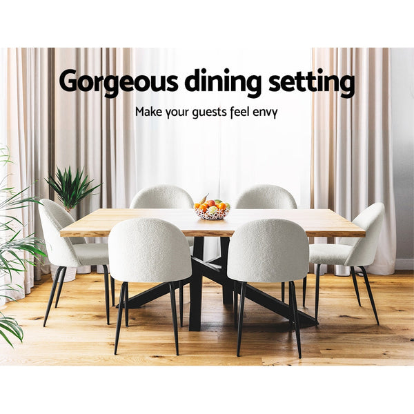 Artiss Dining Chairs Accent Chairs Armchair Kitchen Sherpa Boucle Chair White Artiss