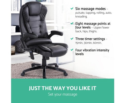 8 Point PU Leather Reclining Massage Chair - Black freeshipping - Awezingly