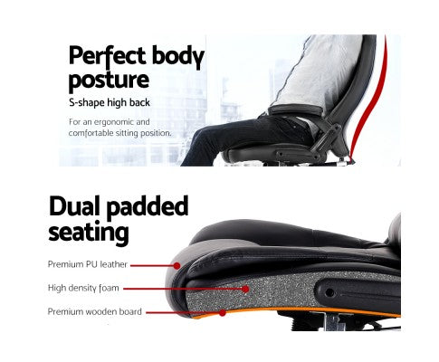 8 Point PU Leather Reclining Massage Chair - Black freeshipping - Awezingly