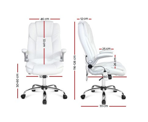 8 Point PU Leather Massage Office Chair - White freeshipping - Awezingly