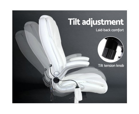 8 Point PU Leather Massage Office Chair - White freeshipping - Awezingly