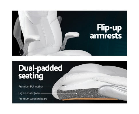 8 Point PU Leather Massage Office Chair - White freeshipping - Awezingly