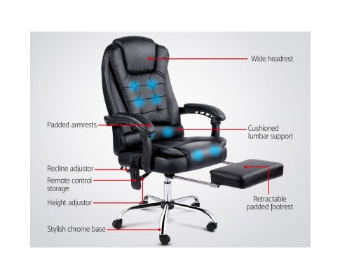 8 Point Reclining Massage Office/Gaming Chair - Black freeshipping - Awezingly