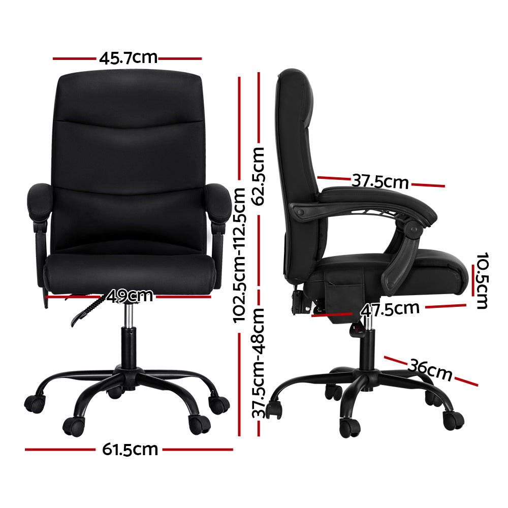 Artiss Massage Office Chair Executive Computer Chairs PU Leather Recline Black Artiss