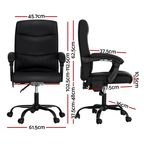 Artiss Massage Office Chair Executive Computer Chairs PU Leather Recline Black Artiss