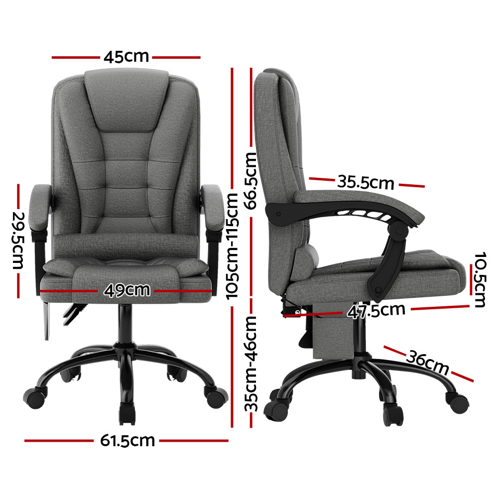 Artiss Massage Office Chair Executive Computer Chairs Fabric Recline Grey Artiss
