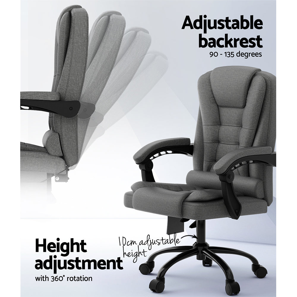 Artiss Massage Office Chair Executive Computer Chairs Fabric Recline Grey Artiss