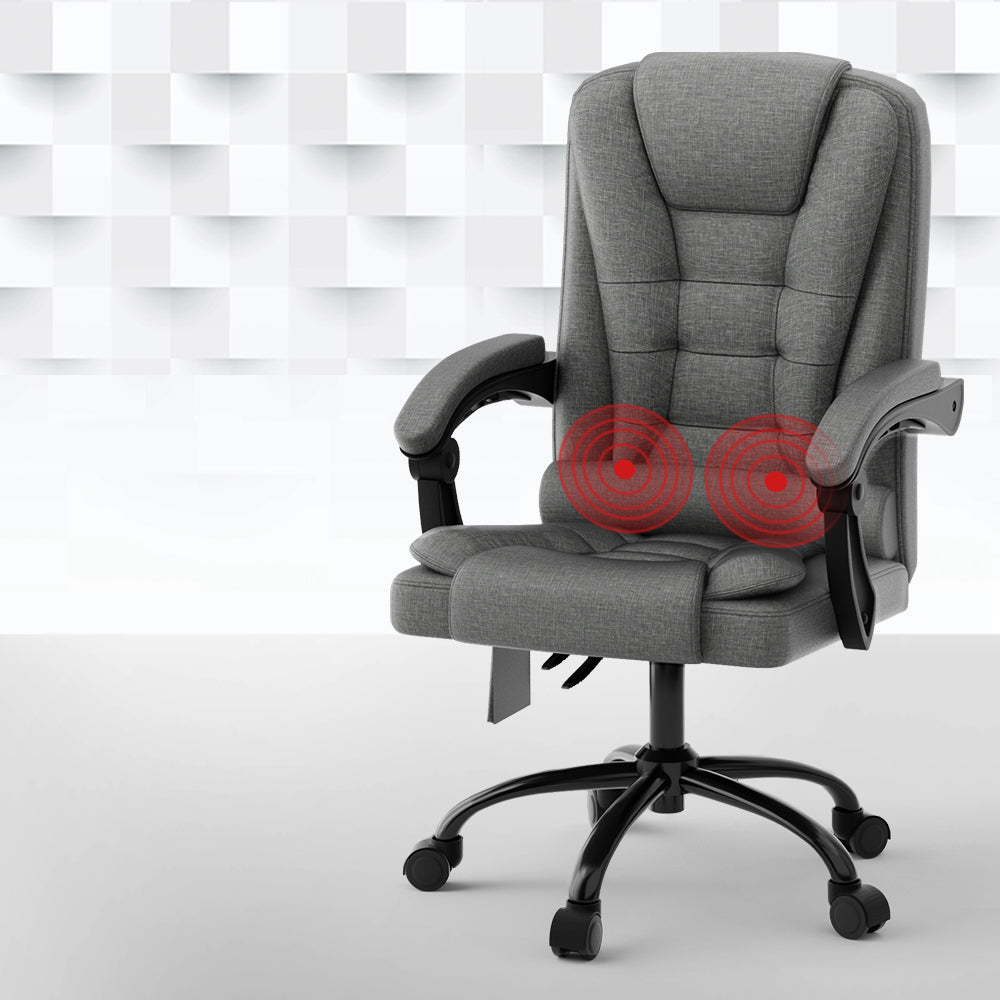Artiss Massage Office Chair Executive Computer Chairs Fabric Recline Grey Artiss