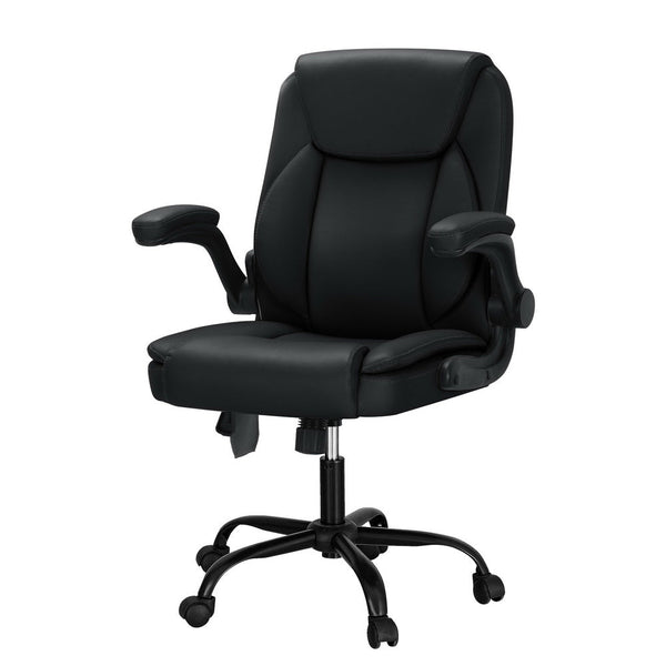 Artiss 2 Point Massage Office Chair Leather Mid Back Black Artiss