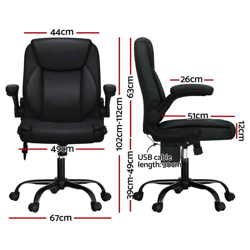 Artiss 2 Point Massage Office Chair Leather Mid Back Black Artiss