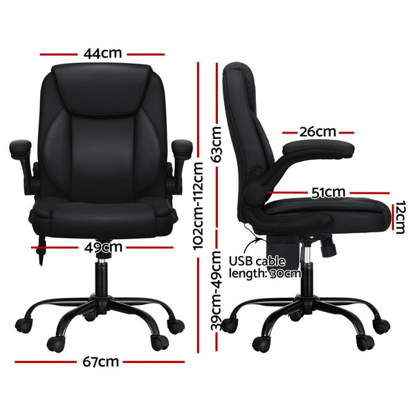 Artiss 2 Point Massage Office Chair Leather Mid Back Black Artiss